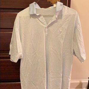 Light blue and white striped polo shirt